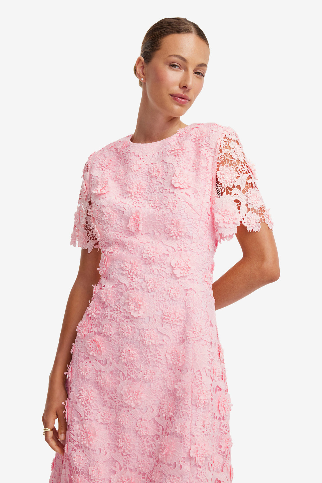 Caroline Lace Short Sleeves Midi Dress - Blush Pink LEO LIN Caroline Lace Short Sleeves Midi Dress - Blush Pink LEO LIN