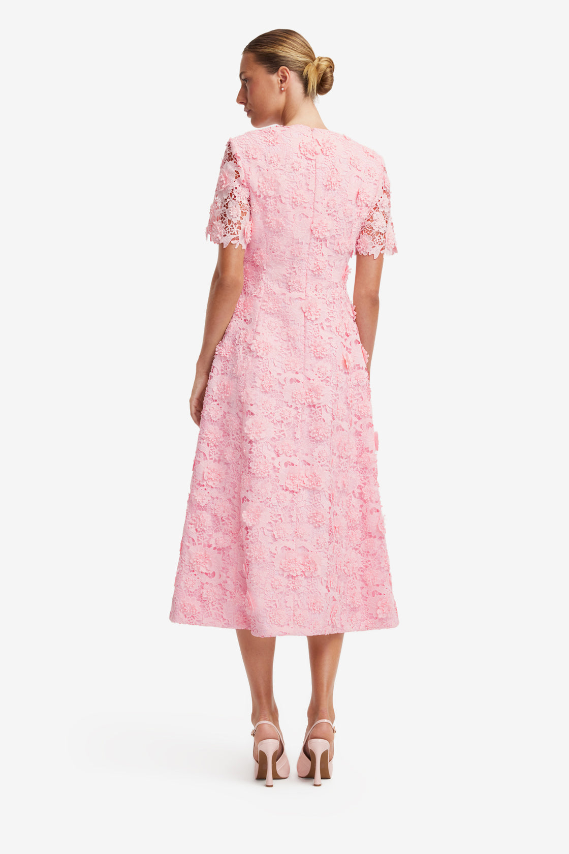 Exclusive LEO LIN Caroline Lace Short Sleeves Midi Dress - Blush Pink