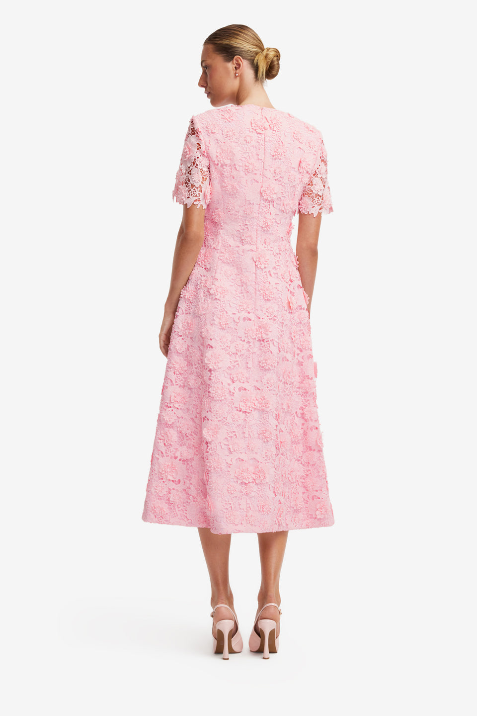 Exclusive LEO LIN Caroline Lace Short Sleeves Midi Dress - Blush Pink