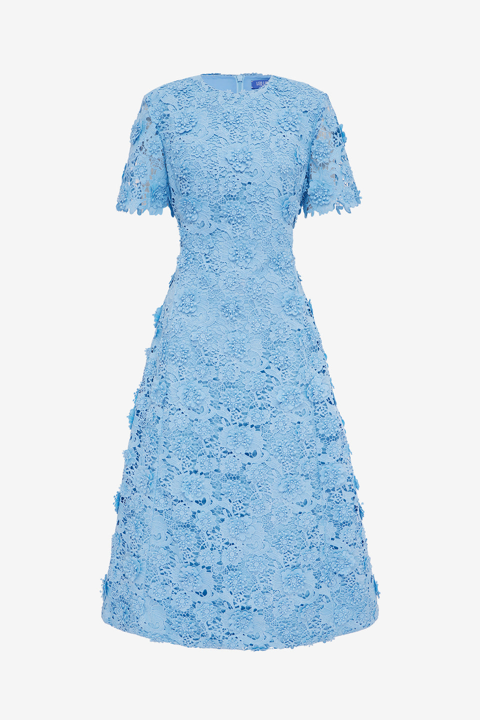 Exclusive LEO LIN Caroline Lace Short Sleeves Midi Dress - Pastel Blue