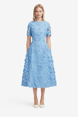 Caroline Lace Short Sleeves Midi Dress - Pastel Blue Dress Midi