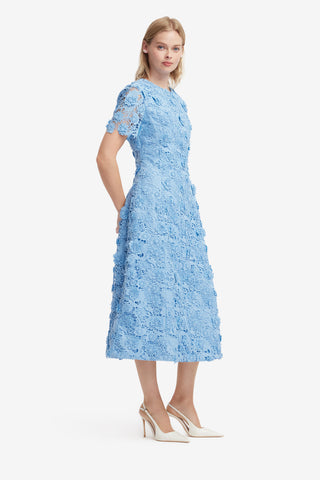 Exclusive LEO LIN Caroline Lace Short Sleeves Midi Dress - Pastel Blue