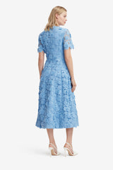 Caroline Lace Short Sleeves Midi Dress - Pastel Blue Dress Midi