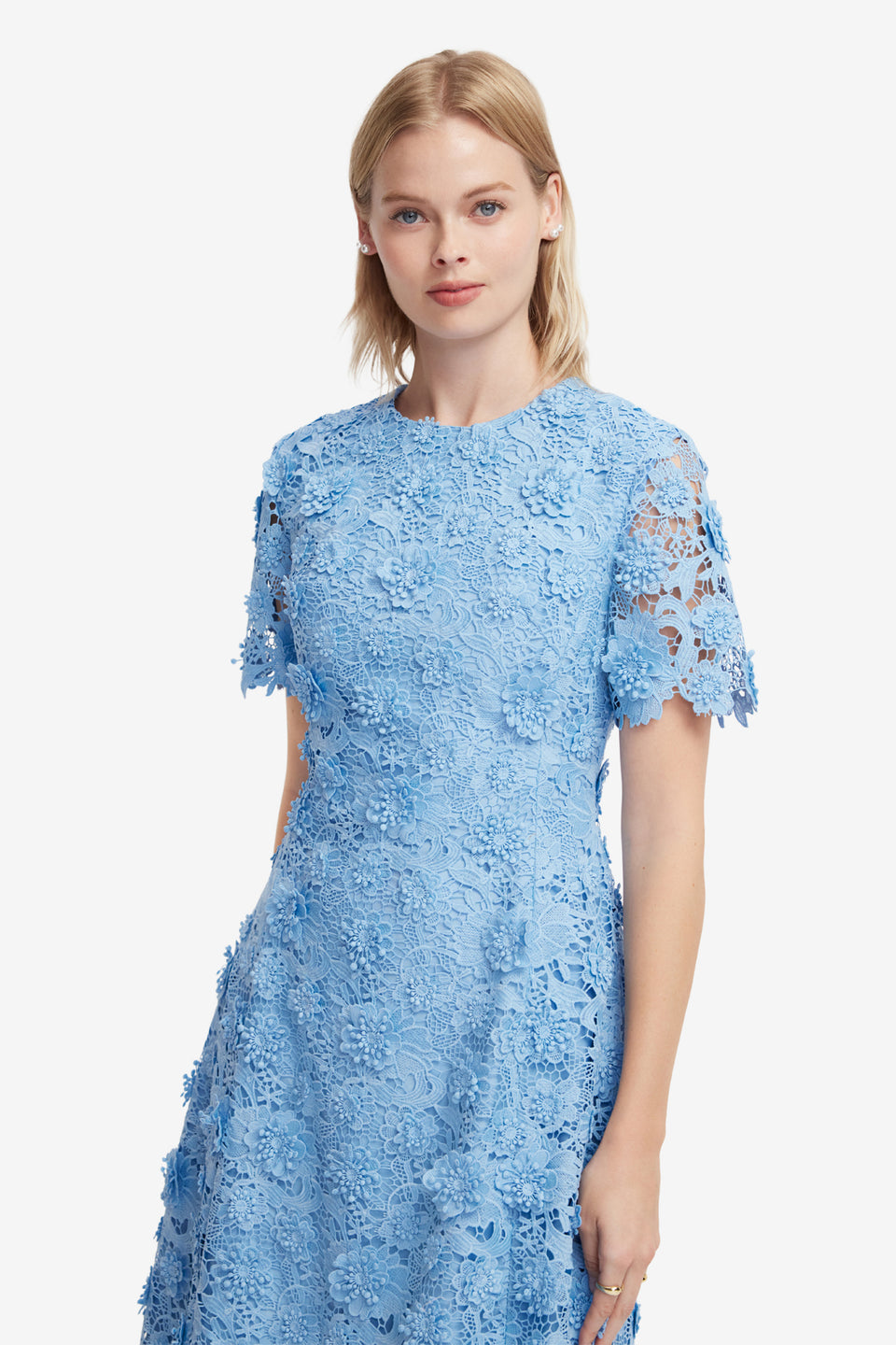 Exclusive LEO LIN Caroline Lace Short Sleeves Midi Dress - Pastel Blue
