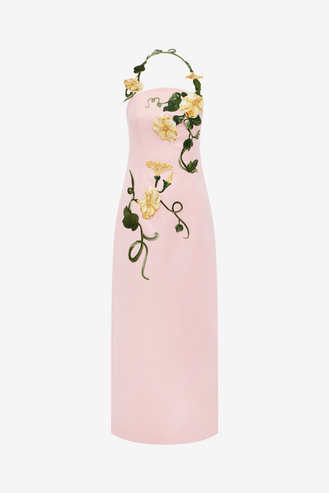 Exclusive LEO LIN Ava Halterneck Appliqué Floral Bustier Maxi Dress - Vine Print in Pink