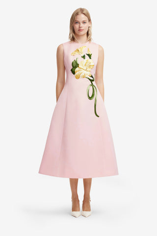 Exclusive LEO LIN Cleo Appliqué Sleeveless Midi Dress - Vine Print in Pink