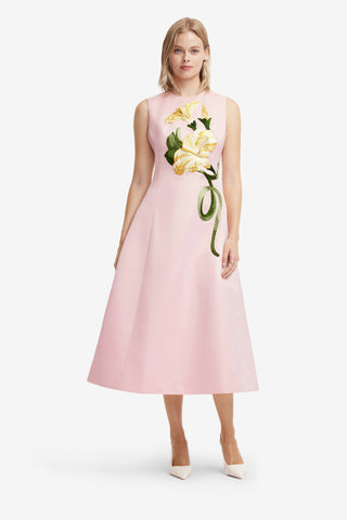 Exclusive LEO LIN Cleo Appliqué Sleeveless Midi Dress - Vine Print in Pink