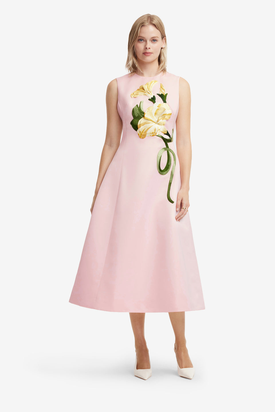 Exclusive LEO LIN Cleo Appliqué Sleeveless Midi Dress - Vine Print in Pink