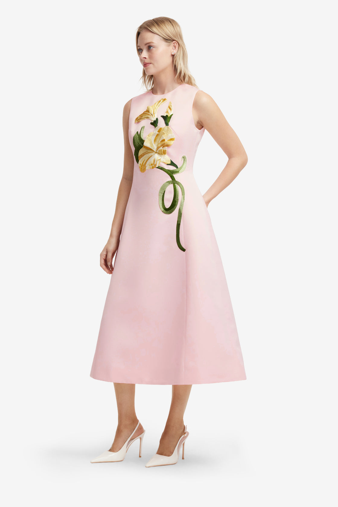 Exclusive LEO LIN Cleo Appliqué Sleeveless Midi Dress - Vine Print in Pink