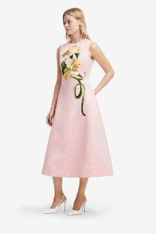Exclusive LEO LIN Cleo Appliqué Sleeveless Midi Dress - Vine Print in Pink