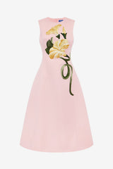 Cleo Appliqué Sleeveless Midi Dress - Vine Print in Pink Dress Midi