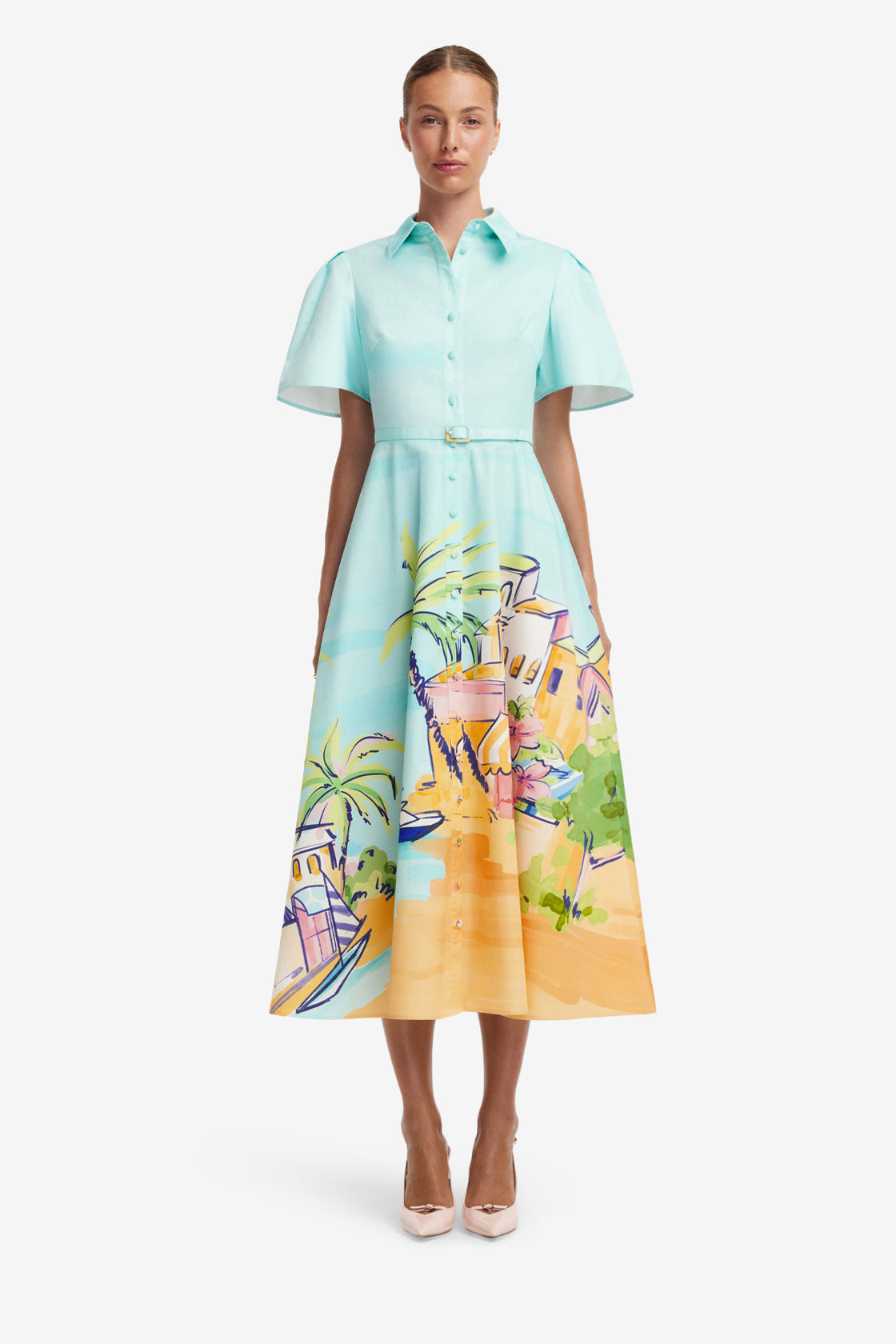 Exclusive LEO LIN Bianca Short Sleeve Midi Dress - Voyage Print