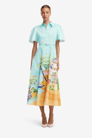 Exclusive LEO LIN Bianca Short Sleeve Midi Dress - Voyage Print