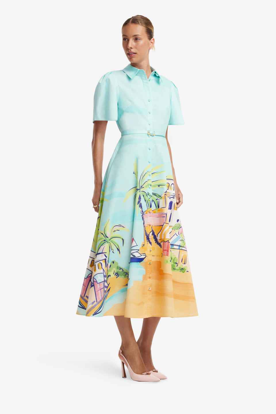 Exclusive LEO LIN Bianca Short Sleeve Midi Dress - Voyage Print