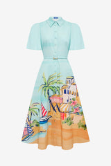 Bianca Short Sleeve Midi Dress - Voyage Print Dress Midi