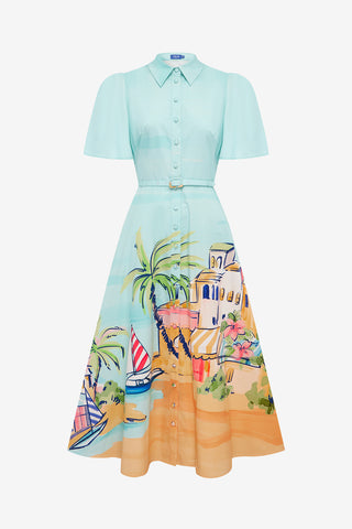 Exclusive LEO LIN Bianca Short Sleeve Midi Dress - Voyage Print