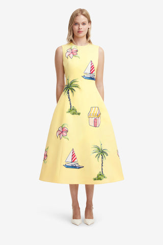 Exclusive LEO LIN Cleo Embroidered Sleeveless Midi Dress - Havana Print