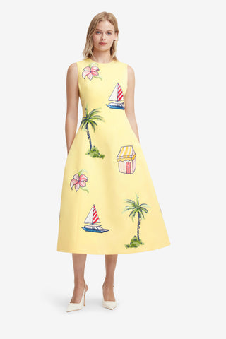 Exclusive LEO LIN Cleo Embroidered Sleeveless Midi Dress - Havana Print