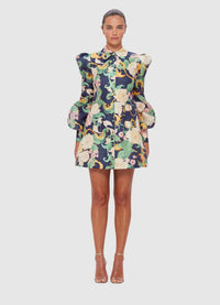 Exclusive Leo Lin Lana Structured Shoulder Mini Dress in Adorn Print in Virtue