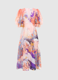 Exclusive Leo Lin Lara V Neck Maxi Dress in Neptune Print in Coral