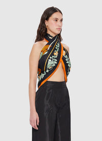 Exclusive Leo Lin Large Silk Scarf in Azalea Print in Twilight