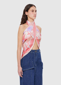 Exclusive Leo Lin Large Silk Scarf in Swallow Print in Lush