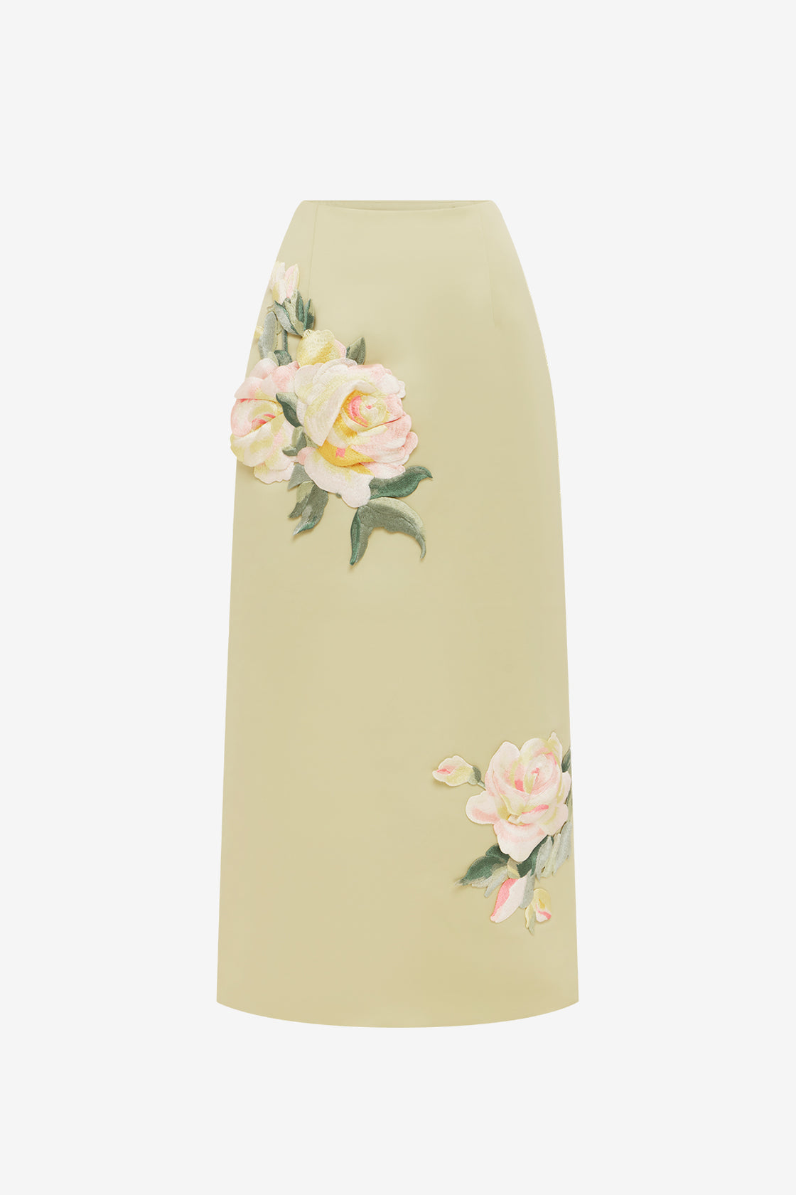 Quinn Embroidered Midi Skirt - Pistachio Rose Print Midi Skirt