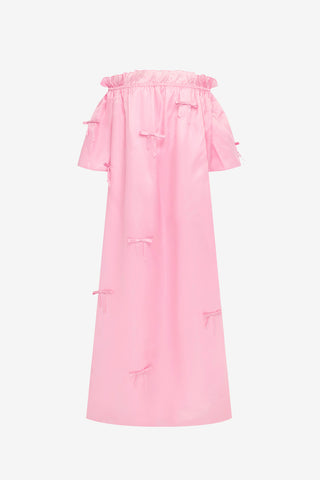 Liana Bow Off Shoulder Maxi Dress - Pink Dress Maxi