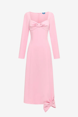 Erika Twist Bodice Bow Midi Dress - Pink Dress Midi