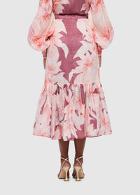 Louisa Mermaid Midi Skirt - Orient Print in Hibiscus