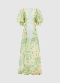 Lucia V Neck Maxi Dress - Orient Print in Evergreen