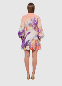 Exclusive Leo Lin Luminous Linen Mini Dress in Neptune Print in Coral