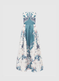 Lynn Bustier Midi Dress - Orient Print in Mist