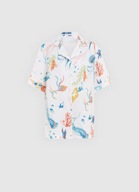 Exclusive Leo Lin Dylan Button Shirt in Twilight Print in White