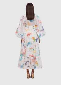 Exclusive Leo Lin Nayla Midi Dress in Twilight Print in White 