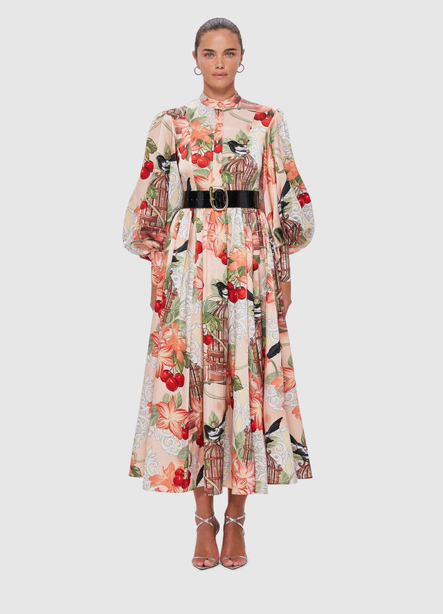 Exclusive Leo Lin Nellie Midi Dress in Azalea Print in Fortune