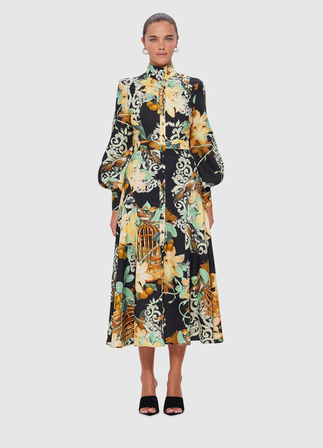 Exclusive Leo Lin Nellie Midi Dress in Azalea Print in Twilight