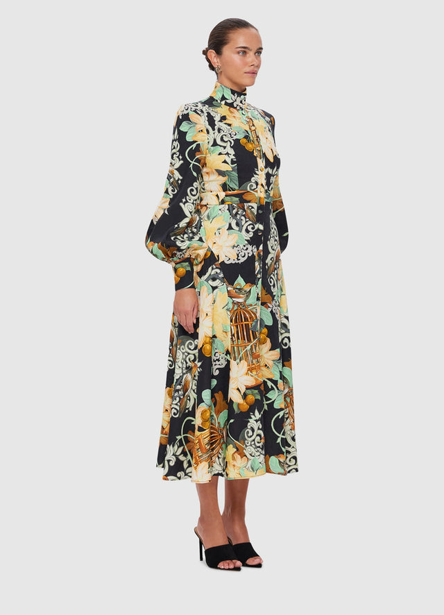 Exclusive Leo Lin Nellie Midi Dress in Azalea Print in Twilight