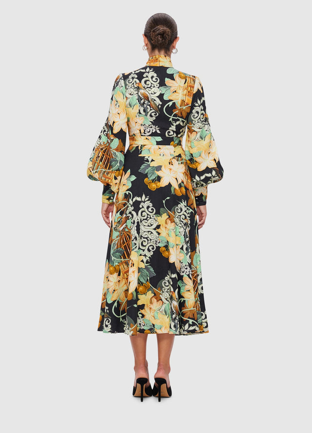 Exclusive Leo Lin Nellie Midi Dress in Azalea Print in Twilight