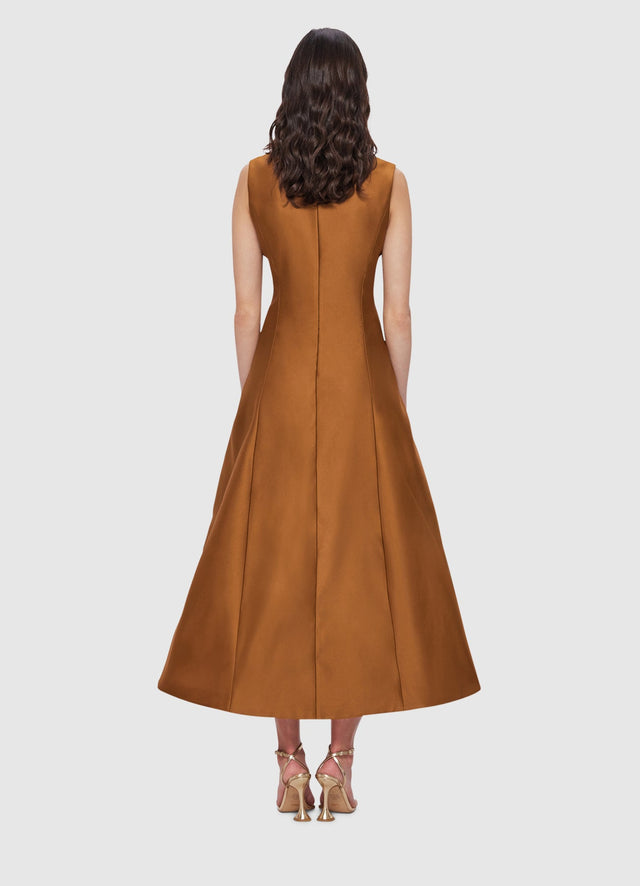 Exclusive Leo Lin Nicola V Neck Midi Dress in Bronze