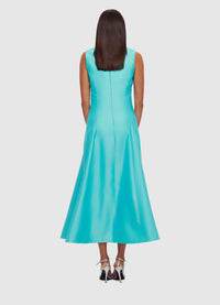 Exclusive Leo Lin Nicola V Neck Midi Dress in Turquoise