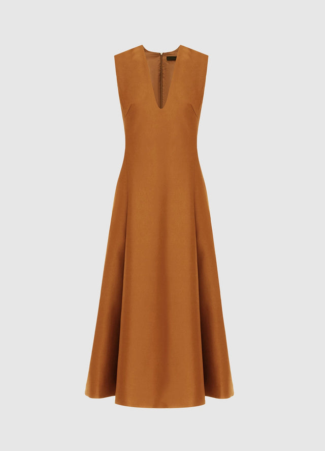 Exclusive Leo Lin Nicola V Neck Midi Dress in Bronze