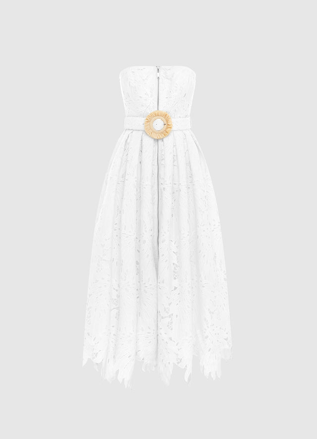 Exclusive Leo Lin Norine Bustier Midi Dress in Snow