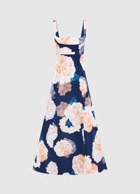 Odette Midi Dress - Rosebud Print in Navy