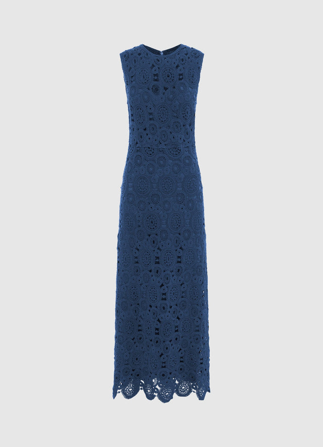 Exclusive Leo Lin Serena Crochet Midi Dress in Navy