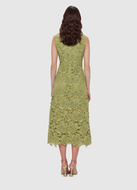 Exclusive Leo Lin Serena Lace Midi Dress in Olive