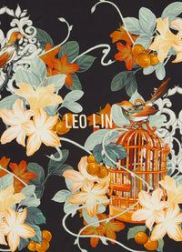 Exclusive Leo Lin Small Silk Scarf in Azalea Print in Twilight