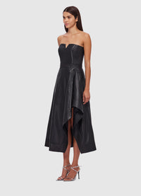 Sybil Leather Bustier Midi Dress - Ebony