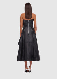 Sybil Leather Bustier Midi Dress - Ebony