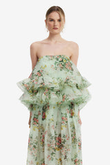 Gia Bustier Ruffled Top - Posy Print in Mint Tops